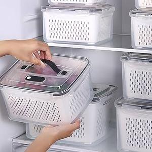 2 Pack Fruit Storage Containers for Fridge with vent holes and handle，Airtight Food Storage Containers Keep Fruits, Vegetables, Berry, Meat Fresh longer,BPA-free Fridge Storage Container with Lid