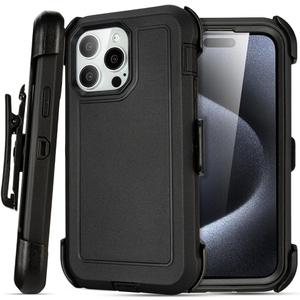 Yowtrey for Black iPhone 16 Pro Case with Belt Clip, for Shockproof iPhone 16 Pro Case Heavy Duty, 3 Layers of Sturdy, Anti-Drop, Military-Grade Defender Cover for iPhone 16 Pro Case Black
