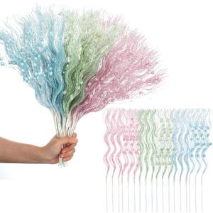 Thiccywoov 36 Pack Pastel Christmas Tree Picks 17 Inch Artificial Glitter Berry Stem Ornaments Macaron Color Curly Spray Pick Twig for Xmas Tree Topper Vase Filler Wreath Floral Arrangement Decor Gift