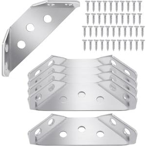3 x Quacc 6 PCS Stainless Steel Furniture Corner Connectors, Corner Braces with Screws, Trapeziform Angle Brackets for Chairs Drawers, Cabinets, Tables (Silver)