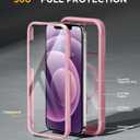 Miracase Glass Series Designed for iPhone 12/12 Pro 6.1 Inch, Upgrade Full-Body Magnetic Case with Built-in 9H Tempered Glass Screen Protector, with Camera Lens Protector, Magnetic Pink
