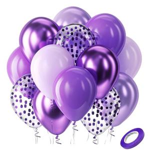 Bezente Purple Latex Balloons Kit, 60pcs 12 inch Dark Purple Metallic Chrome Confetti Lavender Lilac Balloons for Women Birthday Wedding Baby Bridal Shower Halloween Themed Party Decorations