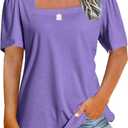 JomeDesign Womens Tops Casual Short Sleeve Square Neck Shirts Puff Sleeve Tshirts Loose Casual Blouse Summer Tee (Medium, Light Purple)