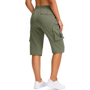 Viodia 15" Long Shorts for Women Hiking Cargo Bermuda Shorts Lightweight Knee Length Capris for Summer Travel Fishing (Green, L)