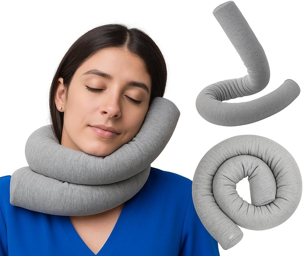 Dot&Dot Twist Memory Foam Travel Pillow for Neck, Chin, Lumbar and Leg Support - Neck Pillows for Sleeping Travel Airplane - Adjustable, Bendable Roll Pillow (Ultra (35"), Silver)