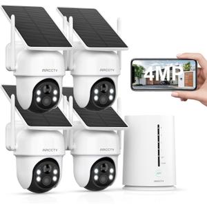 Security Cameras Wireless Outdoor, No Monthly Fee Solar Camera Outdoor Wireless, 4-Camera 2K Home Security Camera System with Base Station, Local Storage, PIR Motion Detection, Color Night Vision