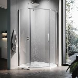 ELEGANT Neo-Angle Frameless Shower Door 36.5 in. W x 72 in. H, Corner Shower Enclosure with 1/4" Clear Glass, Pivot Shower Doors in Chrome Finish, Shower Base Not Included