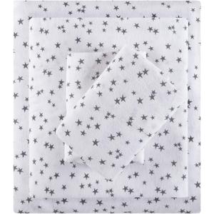 Intelligent Design Cozy Soft 100% Cotton Flannel Print Animals Stars Cute Warm, Ultra Soft Cold Weather Sheet Set Bedding, Queen, Grey Stars 4 Piece
