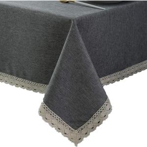 EHouseHome Faux Linen Tablecloth with Lace Trim - Waterproof/Spill Proof/Stain Resistant/Wrinkle Free/Oil Proof - for Banquet, Parties, Dinner,Kitchen,Wedding,Coffee,Holiday,Grey Rectangle 60x84Inch