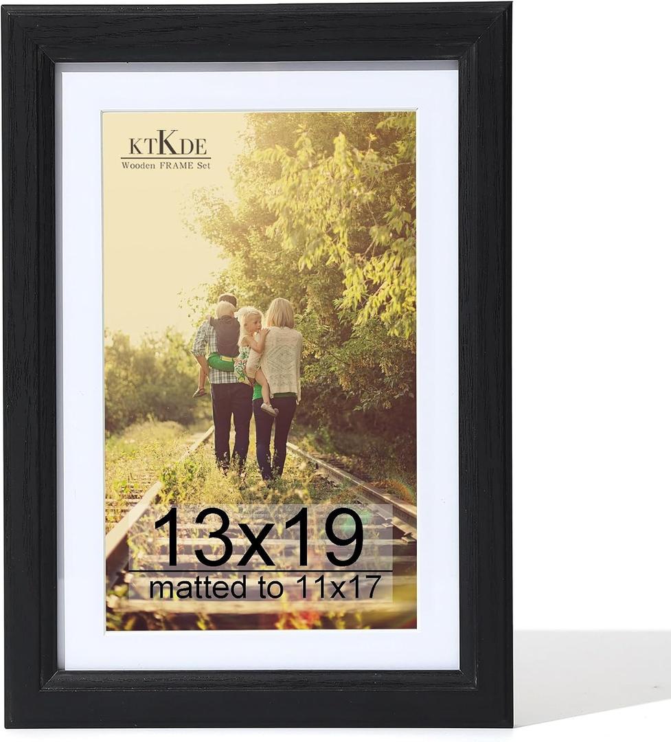 KTKDE 13x19 Picture Frame Real Glass,Poster frame Display Pictures 11x17 with Mat or 13x19 Without Mat, Modern Style Wood Composite Frame,Gallery Wall Frame Wooden Blackbest gift