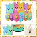 11.8inch Wooden Bunny Easter Door Wreath Wood Bunny Hanging Sign Decoration Spring Easter Eggs Wooden Wreath for Front Door Sign Home Farmhouse Party Indoor Outdoor Porch Wall Decor