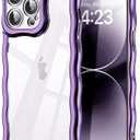 SKYLMW Compatible with iPhone 14 Pro Case, Kawaii Cute Curly Wave Frame Luxury Plating Edge, Stylish Glossy Clear Back, Soft TPU Shockproof Protective Cases for iPhone 14 Pro, Purple