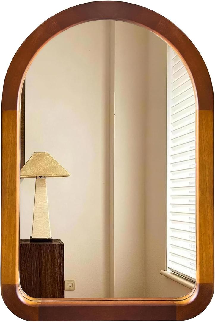 Arched Wood 24 x 36 Inch Bathroom Mirror for Wall with Walnut Frame