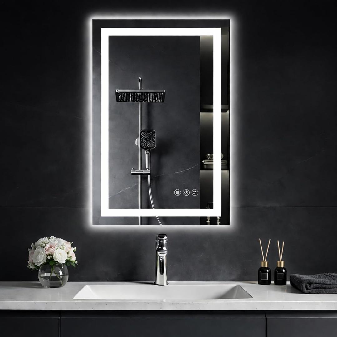 20"x 28" Led Mirror for Bathroom with Front Light and Backlit, Dimmable, 3 Colors Led Mirror, Memory Function, Anti-Fog, Led Vanity Mirror for Wall, Tempered Glass, Shatter-Proof