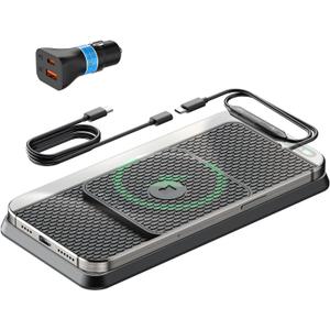 Wireless Car Charging Pad, Reestecqi 15W Fast Wireless Car Charger Pad Non Slip Charging Mat with 30cm Cable and 70cm Extension Compatible with iPhone 16 Pro/15/14/13 AirPods Samsung Google