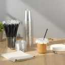 50 Pack 14 oz Clear Plastic Cups with Lids and Straws, Includes Paper Lid Liners, Disposable Crystal Iced Coffee Cups with Lids for Coffee Smoothie, Milkshake, Cold Drinks (black)