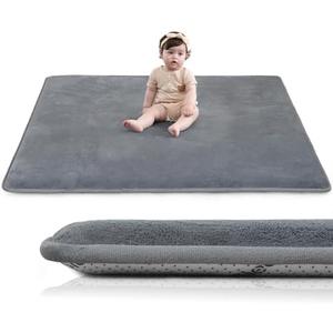 Huloo Sleep Baby Play Mat for Floor,1.3" Thick Elasti-Foam 50"×50" Playpen Mat for Tummy Time,Non-Toxic Certified Water Repellent Soft Coral Velvet for Toddler,Infant,Kids,Non-Slip Backing Safe for Crawling(Dark Grey)