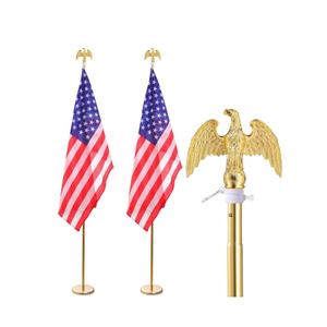Hooomyai 2 Pack 8FT Indoor Flagpole Kit, Deluxe Gold Eagle Topper Sectional Flag Pole with Base Stand, Premium Aluminum Pole Heavy Duty Flag Pole with 3x5Ft US Flag for Schools, Office, Hall