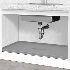Under Sink Mat Kitchen & Bathroom Cabinet Liner, 34" x 22" Silicone Waterproof Under Sink Drip Tray, Hold up to 3.3 Gallons Liquid, Cool Grey