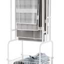 Towel Racks for Bathroom, 42" H 3-Tier Durable White Reinforced Alloy Stand with Wheels and Basket, Free Standing Towel Rack, Multi-Use Blanket Rack for Indoor/Outdoor Bathroom Display