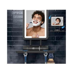 Shinowa Heated Shower Mirror Fogless for Shaving, 360° Adjustable Lighted Shower Mirror with 3 Color Modes, Rechargeable Anti Fog Shower Shaving Mirror with Large Storage Tray & Razor Holder, Black