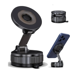 Vacuum Magnetic Suction Phone Holder, Foldable and Retractable Hands-Free Suction Cup Phone Mount for Car/Gym/Mirror/Smooth Surface, Compatible with iPhone & Android (Black-360° Rotating Base)