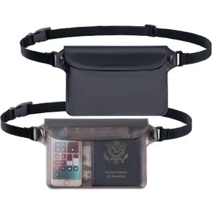 CADONO 2-Pack Waterproof Pouch with Adjustable Waist Strap | Screen Touch Sensitive Dry Bag, Keep Your Phone and Valuables Dry, Perfect for Swimming Kayaking Boating Fishing Beach Diving (Black)