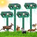 2025 Solar Animal Repeller Ultrasonic Deer Repellent Devices Waterproof Cat Repellent Outdoor with Motion Sensor Animal Deterrent to Scare Squirrel Rabbit Dog Raccoon Skunk Coyote Out of Yard(4Pack)
