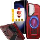 2 x for Samsung Galaxy S23 Case Magnetic Compatible with MagSafe Support Wireless Charger,Built-in Camera Cover Kickstand+with Screen Protector,Military Grade Drop Full-Body Phone Protection Red