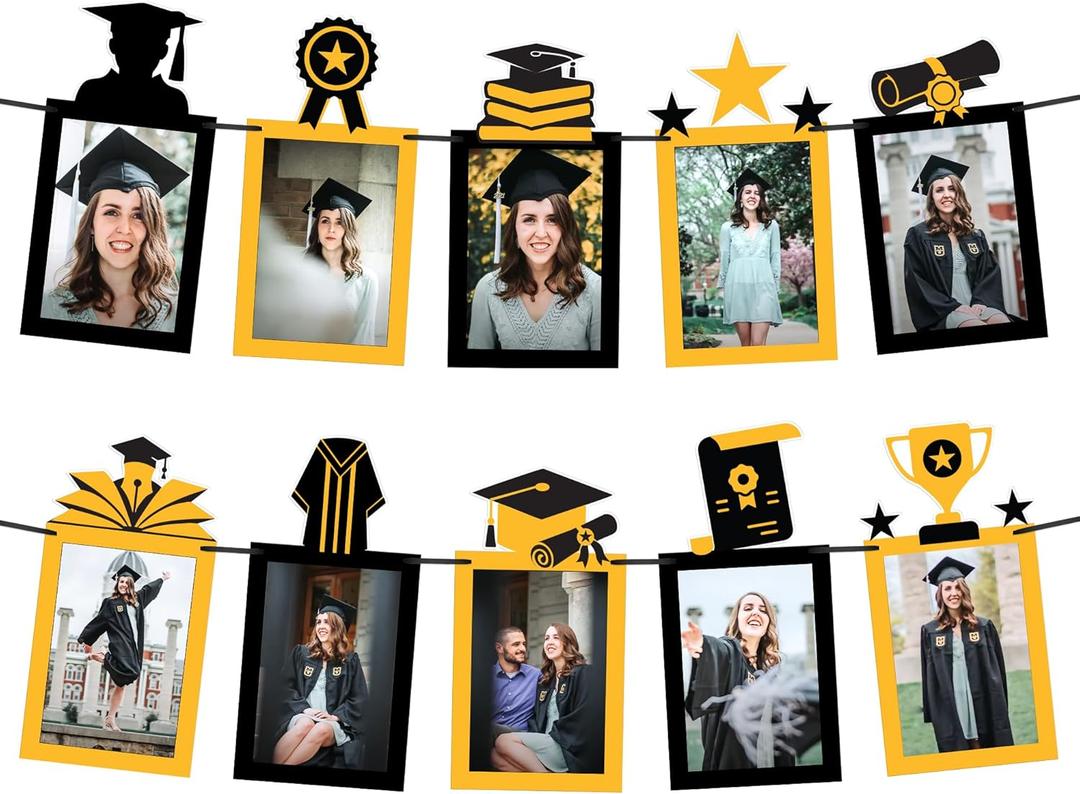 KatchOn, Gold and Black Graduation Photo Banner - Large, 10 Feet | Grad Banner 2025 for graduation Decorations Class of 2025 | Grad Party Decorations,Graduation Decorations 2025