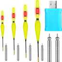 4 Pcs Lighted Slip Bobbers Light up Fishing Floats Miexed 4 Weights Glow in The Dark Spring Bobber with Green Light Tail with Battery Charger Set for Night Fishing Crappie Walleyes