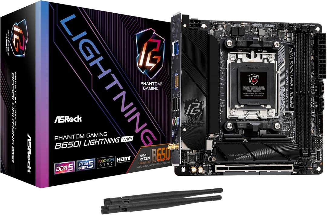 ASRock B650I Lightning WiFi AMD AM5 Mini-ITX Motherboard, Supports AMD Ryzen 9000/8000/7000 Series Processors, DDR5 7200+ (OC), PCIe 5.0 M.2, 2.5G LAN, WiFi 6E, 8+2+1 Power Phase
