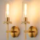 15" Knurled Gold Hardwired Wall Sconces Set of 2, Bathroom Vanity Light Fixtures with Clear Glass Tube, Modern Lamp Lighting for Bedroom, Living Room, Hallway, Staircase, Mirror, Kitchen