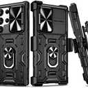 VEGO for Galaxy S23 Ultra Case with Kickstand, Slide Camera Lens Protector & Rugged Belt Clip Holster Full-Body Drop Tested Protective Cover for Samsung S23Ultra 6.8 Inch - Black