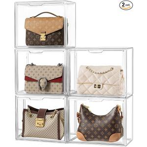 HBlife 5 Pack Purse Storage Organizer for Closet, Medium Clear Stackable Handbag Display Case Box with Magnetic Door for Collectibles, Cosmetics, Women Heels and Toys