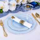 Liacere 350PCS Blue Plastic Plates - Disposable Blue and Gold Plates 50guest Baroque Plastic Dinnerware include 100Plates, 50Pack Pre Rolled Napkins with Silverware 50Cups for Wedding&Mother's Day