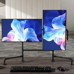 Black Monitor Stand Free Standing Full Adjustable Monitor Desk Mount for 1/2 Screens up to 27 Inches Tilt Swivel Computer Arms, Cable Management, Heavy-Duty Flange Mounting Base, Black
