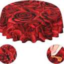 Anniversary Valentine'S Day Rose Flower Floral Red Waterproof Picnic Patio Party Round Table Cloth Cover Decorations Fabric 60 Inch Circular Tablecloth For 20-47 Inch Home Dining Room Kitchen Decor (Black15)
