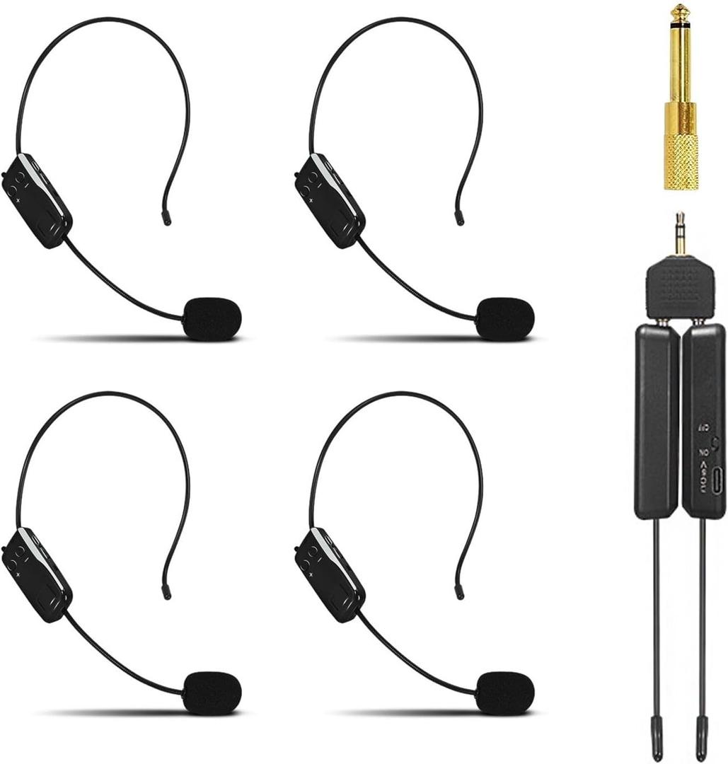 Wireless Microphone System for 4 People,2.4G Wireless Headset Mics and Handheld Mics 2 in 1, Ideal for Speakers, Voice Amplifier, PA System, Teacher, Tour Guides, Fitness Instructor