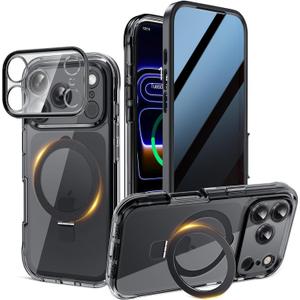 Magnetic Privacy Case for iPhone 17 Pro Max [Invisible Magnetic Kickstand] [Fit for MagSafe] Built-in Anti Peep Screen Protector, Camera Protection Full Body Phone Case Drop Proof Cover - Black