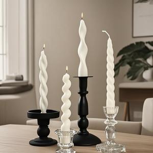 White Spiral Taper Candles Short Candle Sticks Unscented Smokeless Twisted Candlesticks for Christmas Table Decor Holiday Dinner Party-7.5inch-4pack