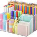 VITVITI Acrylic Pen Holder, Clear Desk Organizer, Pen Organizer for Desk, 7 Compartments Pencil Holder, Desktop Stationery Organizer for Office Storage/School/Home/Art Supplies