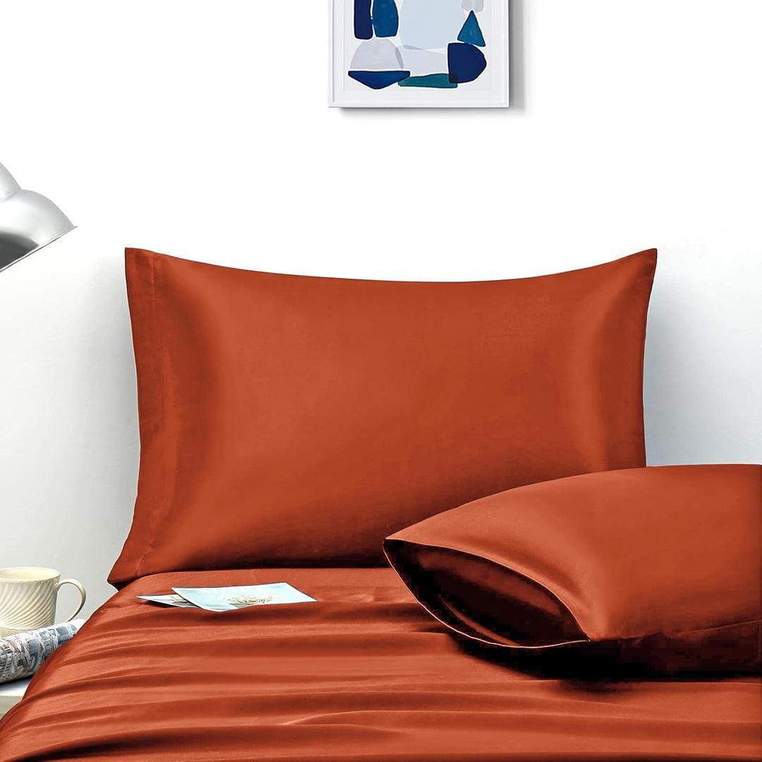 Ersmak Satin Pillowcase Standard Set of 2, 20" x 26" Ultra Soft & Silky Satin Pillow Cases for Hair and Skin, Wrinkle Fade Resistant Pillow Covers with Envelope Closure (Rust Orange)