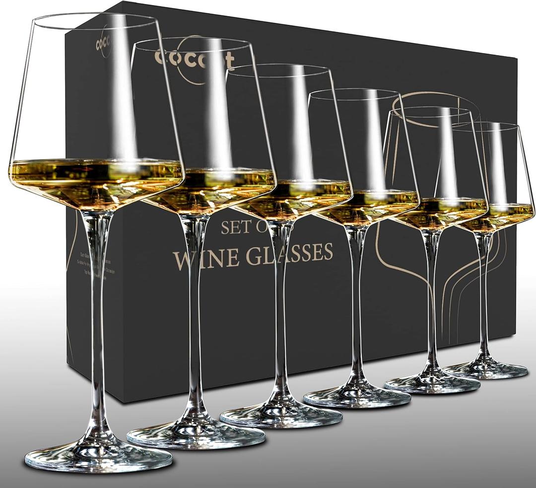 coccot Wine Glasses Set of 6,Crystal White Wine Glasses,Red Wine Glass Set, Wine Glasses Long stem,Clear Lead-Free Premium Blown Glassware (18.5oz,6 pack)