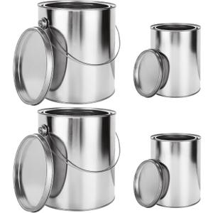 Acrux7 4 Pack Empty Paint Cans with Lids, 1 Gallon Paints Can with Lid & Handles (2) + 2 Quart Paints Can with Lid (2), Metal Unlined Paint Bucket Storage Containers for Painting, DIY Crafts