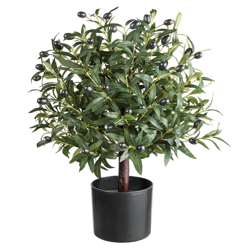 25.5” Tall Artificial Topiary Ball Olive Tree with Leaves and Fruits, Olive Boxwood Topiary Ball Potted Bushes UV Resistant Potted Plants for Garden Indoor Outdoor Home Decor