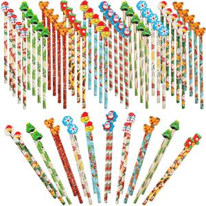 Crtiin 50. Pcs Christmas Pencils and Mini Erasers Bulk for Kids Assorted Funny Holiday Pencil Erasers Snowman Santa Claus Christmas Tree Gingerbread Man Cartoon Xmas Party Gifts Prizes Favor