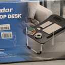 Slendor Lap Desk with Cup Holder, Foldable Laptop Table for Bed, Portable Bed Desk for Laptop and Writing, Computer Tray with Tablet Slot, Notebook Stand Reading Holder for Couch Sofa Floor,Black