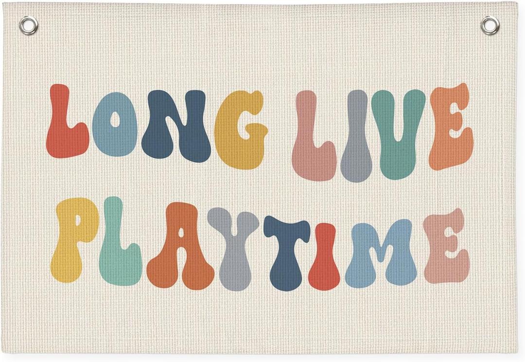Playroom Decor, Long Live Playtime Banner, Boho Rainbow Linen Banner Wall Hanging Banner Flag Decor for Toddler Boy Kids Room Nursery Playroom