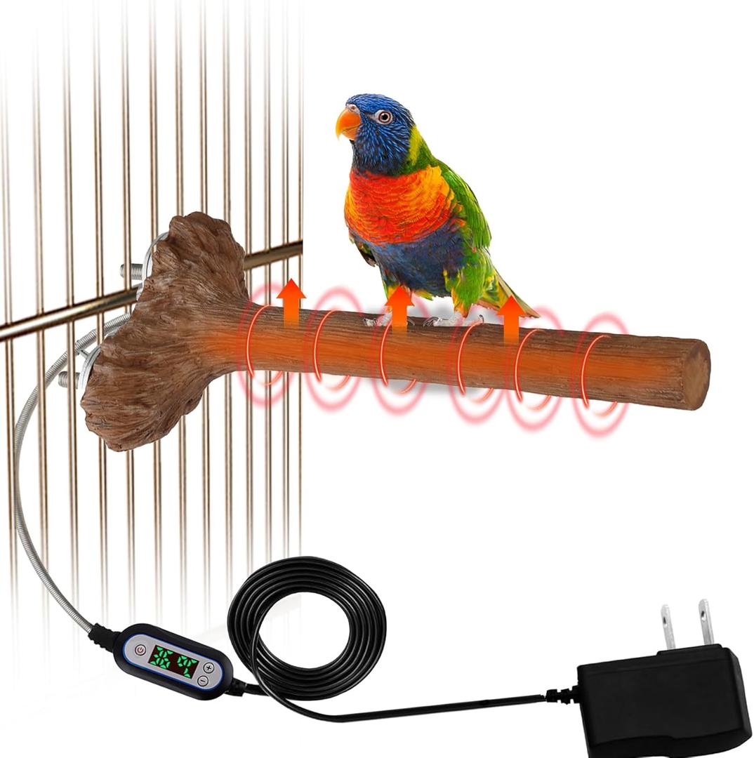 Heated Bird Perch Birdcage Heater Birds Warmer for Cage Adjustable Temperature Winter Birds Heater for Parrots Conure Cockatiels Parakeets Small Bird